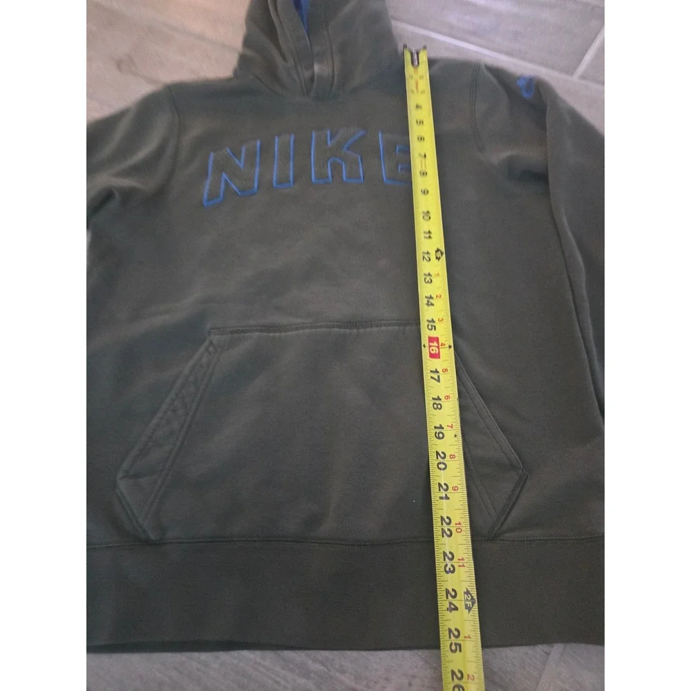 Nike Kids Olive Green Hoodie Pullover Sweatshirt Blue Logo Sportswear Size Large